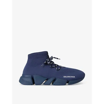 Balenciaga Speed 2.0 Stretch-knit Trainers In Navy