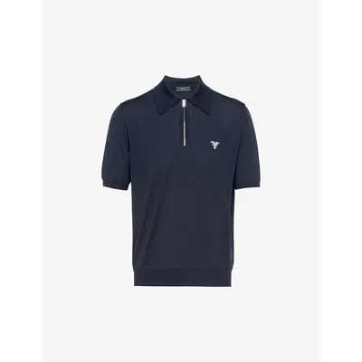 Prada Half-zip Wool Polo Shirt In Blue