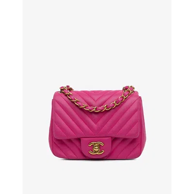 Reselfridges Womens Pink Pre-loved Chanel Mini Square Classic Chevron-flap Leather Cross-body Bag
