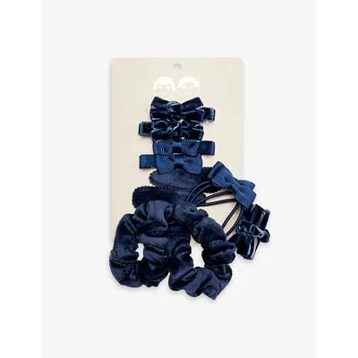 Mimi & Lula Kids' School Bow Assorted Velvet Hair Ties And Hair Clips Set In Navy
