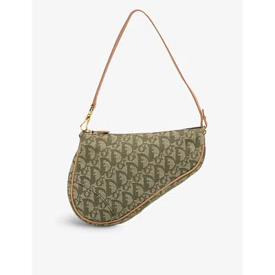 Reselfridges Womens Green Pre-loved Dior Oblique Saddle Monogram-pattern Canvas Shoulder Bag In Brown
