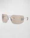 Miu Miu Metal Rimless Wrap Sunglasses In Silver