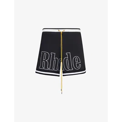 Rhude Mens Black Basketball Brand-print Woven Shorts