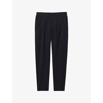 Reiss Mens Navy Pact Straight-leg Relaxed-fit Cotton And Linen-blend Trousers