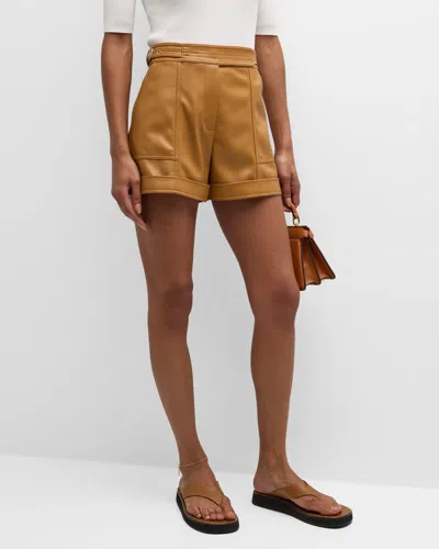 Simkhai Chace Belted Faux Leather Shorts In Hickory