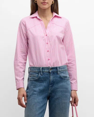 Elie Tahari The Nikita Striped Cotton Shirt In Pink/white
