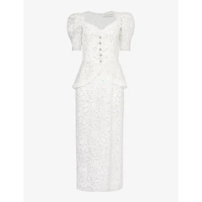 Alessandra Rich Womens White-silver Padded-shoulder Metallic Woven-blend Maxi Dress