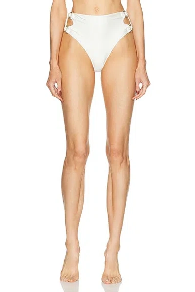 Cult Gaia Pisa Bikini Bottoms Off White In Detail Of Two Golden Buckles On The Sides