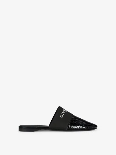 Givenchy Bedford Flat Mules In Crocodile Effect Leather In Blue