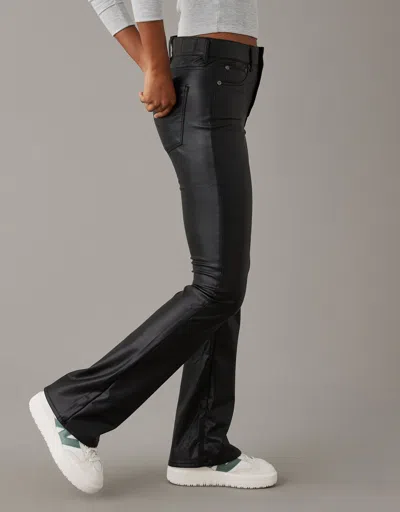 American Eagle Outfitters Ae Stretch Vegan Leather Super High-waisted Kick Boot Pant In Black