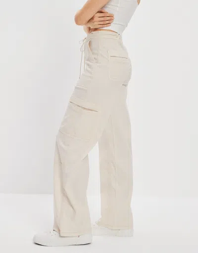 American Eagle Outfitters Ae Dreamy Drape Stretch Super High-waisted Baggy Wide-leg Cargo Pant In White