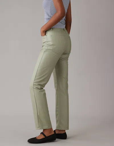 American Eagle Outfitters Ae Stretch Vegan Leather Super High-waisted Straight Pant In Green