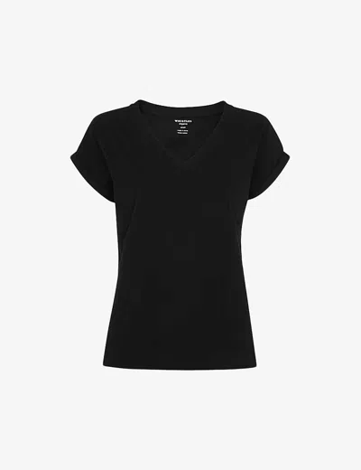 Whistles Womens Black Willa Cap-sleeved Organic-cotton T-shirt