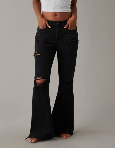 American Eagle Outfitters Ae Ripped Low-rise Baggy Flare Jean In Black