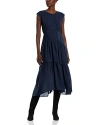 Frame Gathered Seam Lace Inset Midi Dress In Navy