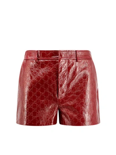 Gucci Rosso  Ancora Leather Shorts With Gg Motif In Red