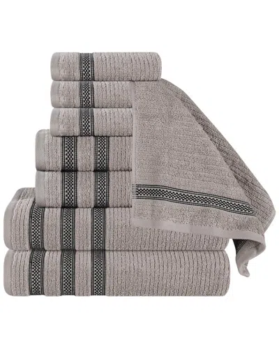 Superior Brea Zero Twist Cotton Ribbed Geometric Border Plush 9pc Towel Set In Gray