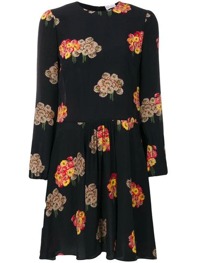 Red Valentino Long Sleeve Floral Dress In Black