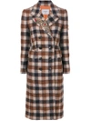 DONDUP DONDUP PLAID DOUBLE BREASTED COAT - BROWN,J958QF125DXXX12317406