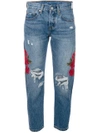 LEVI'S EMBROIDERED DISTRESSED CROPPED JEANS,3619012314075