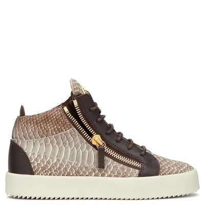 Giuseppe Zanotti - Python-embossed Leather Mid-top Trainer Kriss In Brown