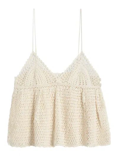 Celine Top With Thin Straps In Crochet Cotton In White