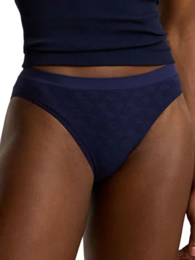 Lauren Ralph Lauren Women's Monogram Mesh Jacquard Bikini Brief Underwear 4l0048 In Navy