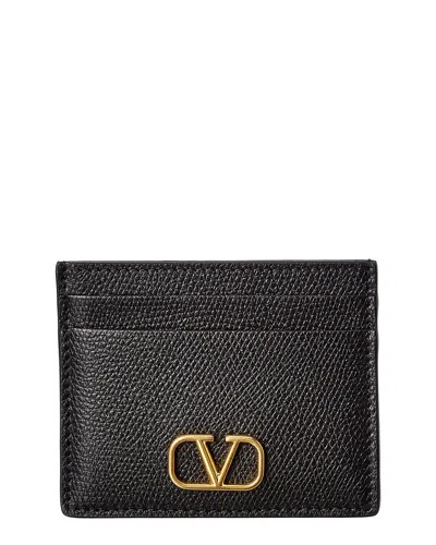 Valentino Garavani Vlogo Signature Leather Card Holder In Black