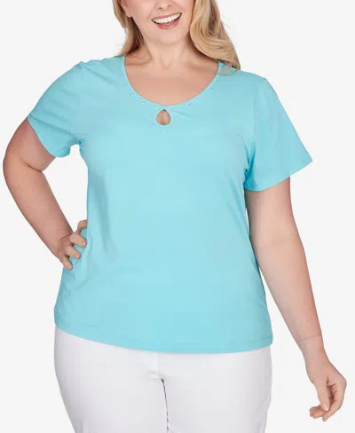 Hearts Of Palm Plus Size Feeling The Lime Short Sleeve Top In Sky Blue