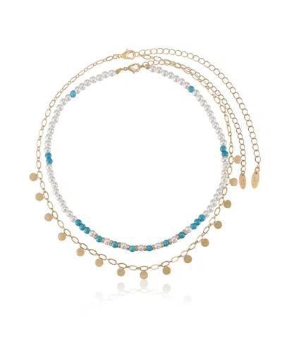 Ettika Morocco Turquoise Beaded 18k Gold Plated Necklace Set In Blue