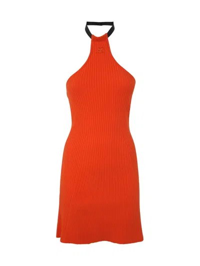 Courrèges Mini Choker Rib Knit Dress In Orange