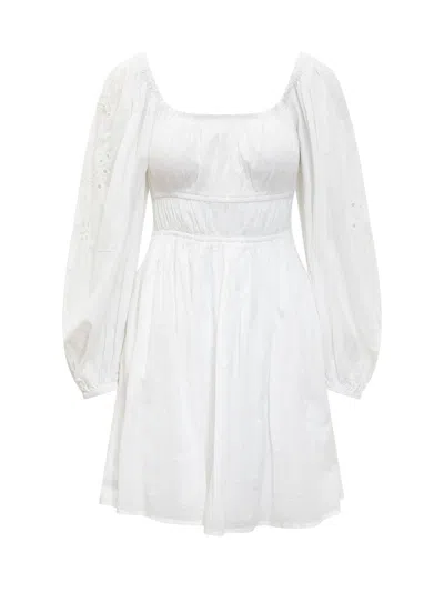 Pinko Broderie Anglaise Mini Dress In Bianco Biancaneve