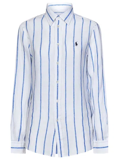 Polo Ralph Lauren Relaxed-fit Linen Striped Shirt In White/blue