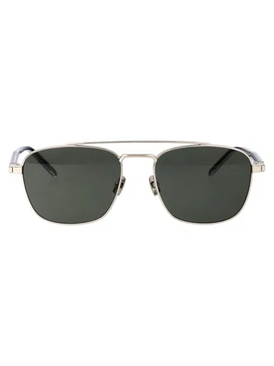 Saint Laurent Sunglasses In 002 Silver Crystal Grey