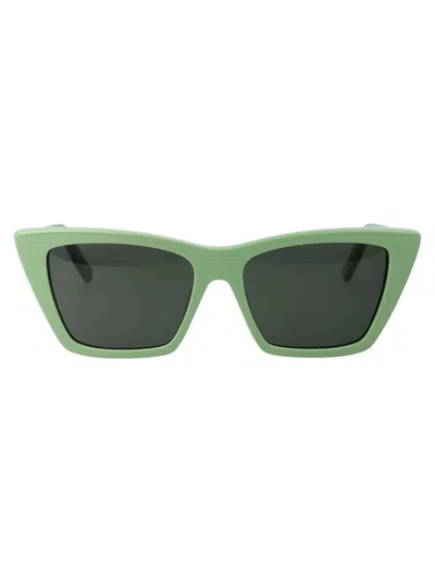 Saint Laurent Sunglasses In 057 Green Green Grey