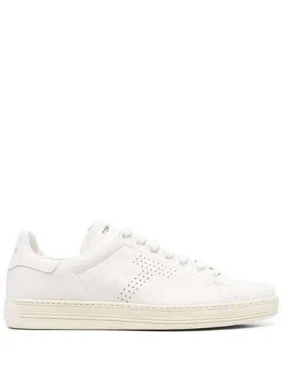 Tom Ford 'warwick' White Low-top Sneakers With Perforated T And Embossed Logo On Heel Tab In Leather Man