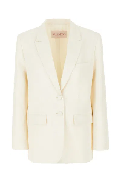 Valentino Toile Iconographe Wool And Silk Blend Blazer Jacket In White