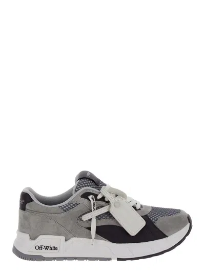 Off-white White And Grey Low Top Sneakers With Logo Detail In Techno Fabric Man