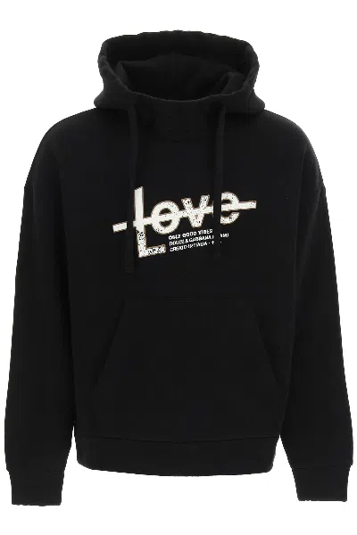 Dolce & Gabbana 'only Good Vibes' Print Hoodie In Black