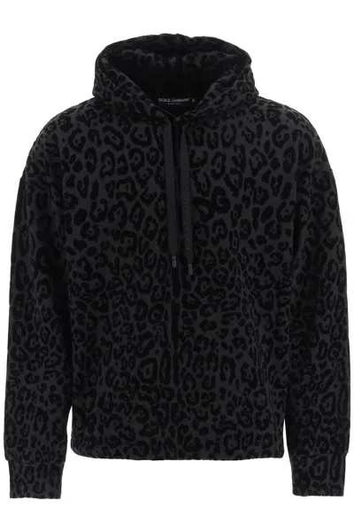 Dolce & Gabbana Flocked Leopard Hoodie In Black