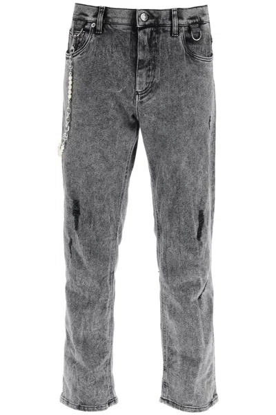 Dolce & Gabbana Loose Jeans With Keychain In Grey