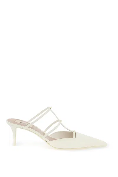 Valentino Garavani Smooth Leather Rockstud Wispy Mules In 白色的