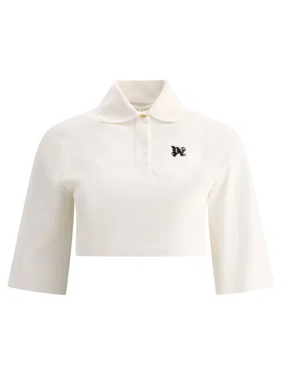 Palm Angels "monogram Cropped" Polo Shirt In White