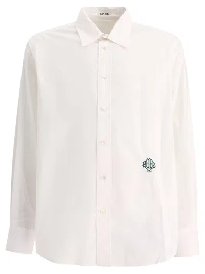 Bode Monogrammed Poplin Shirt In White