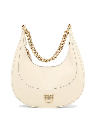 Pinko Brioche Leather Hobo-bag In White+white-antique Gold