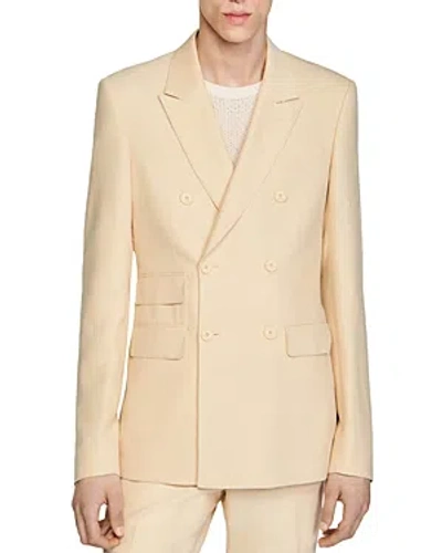 Sandro Croise Double Breasted Suit Jacket In Beige