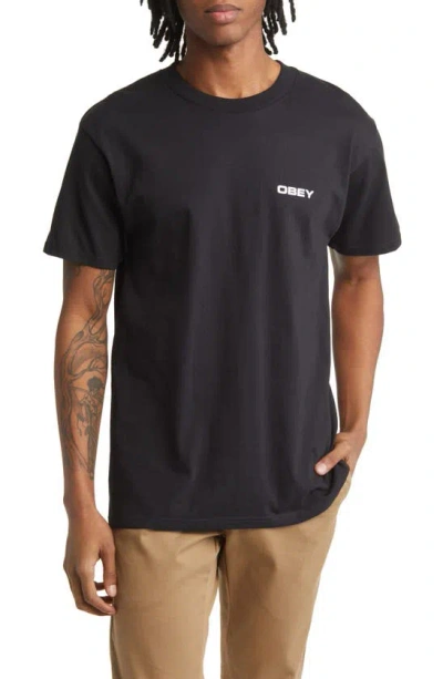 Obey Worldwide Dissent Cotton Logo Graphic T-shirt In Black