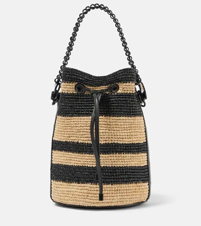 Rabanne Striped Raffia Bucket Bag In Beige