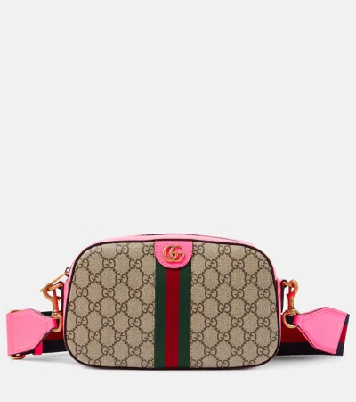 Gucci Ophidia Gg Crossbody Bag In Beige,fuchsia
