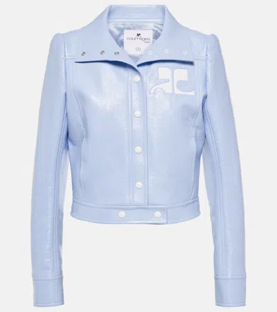 Courrèges Reedition Cropped Vinyl Jacket In Blue